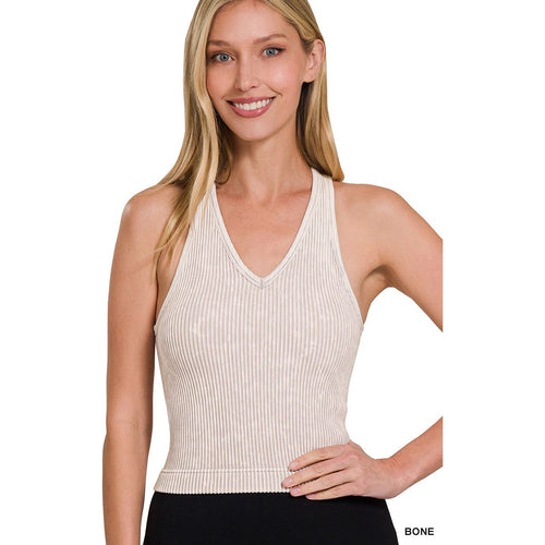 Washed Ribbed Cropped Tank + Padded
