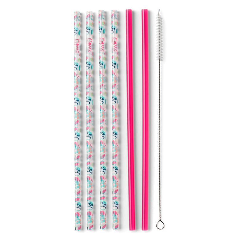 Party Animal & Hot Pink Reusable Straw Set (Tall)