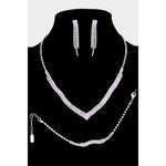 3 Row Rhinestone Necklace + Set