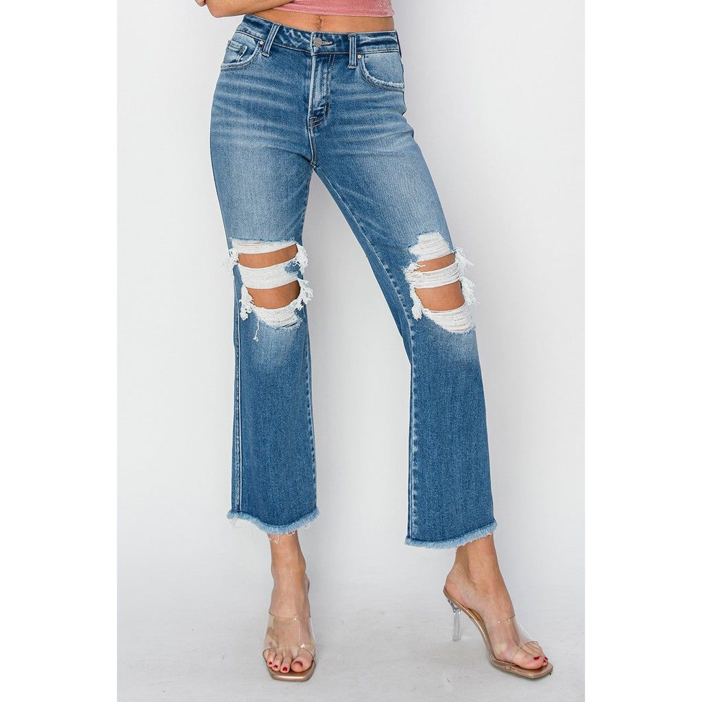 Spring Blooms + Risen Mid-Rise Crop Flared Jeans