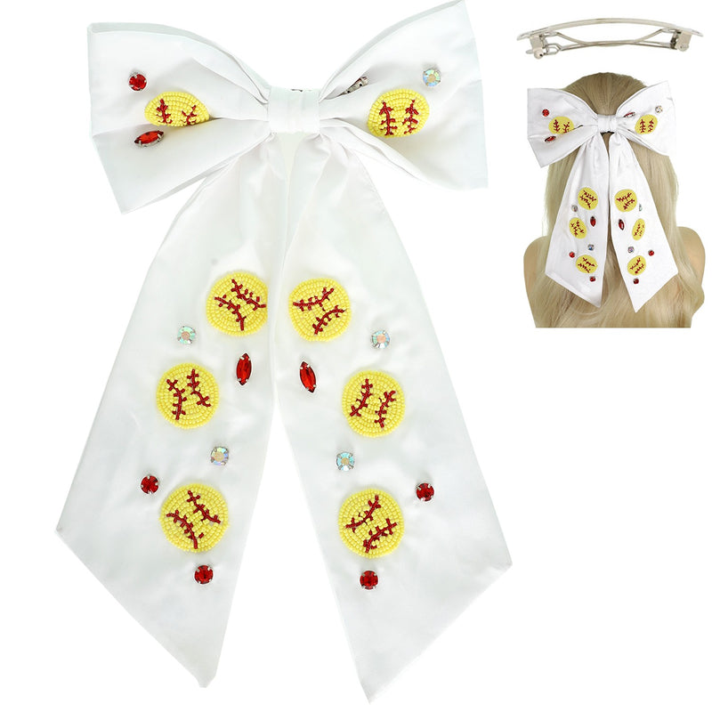 White Softballs : Beaded Hair Bow