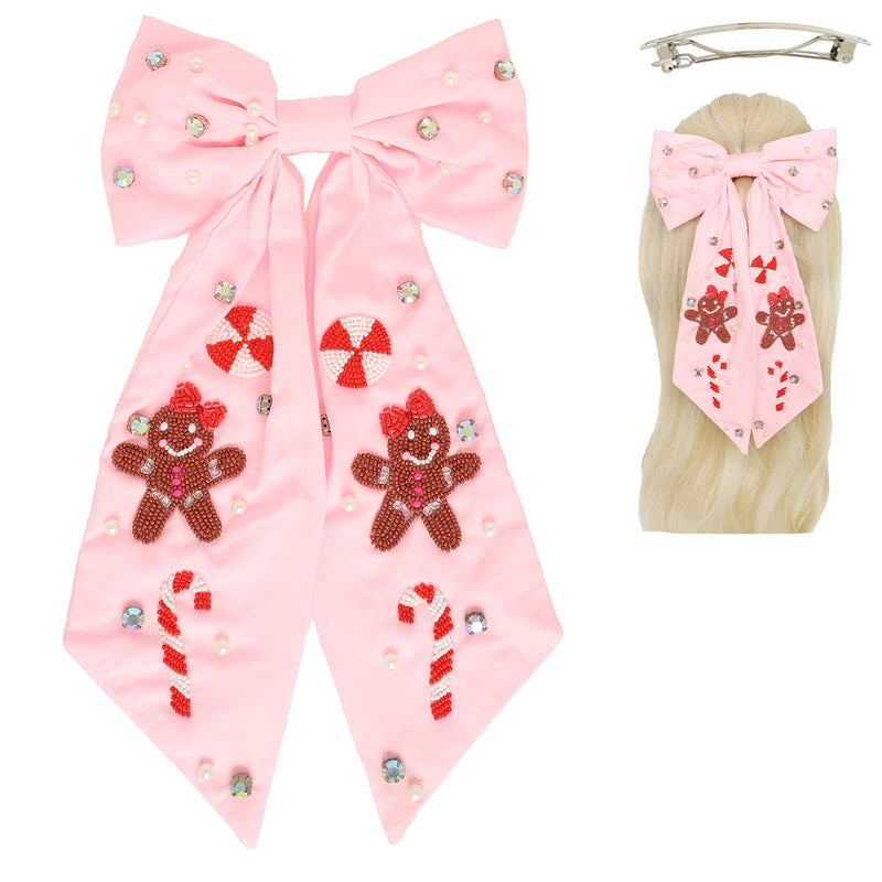 Pink Gingerbread Man : Beaded Hair Bow