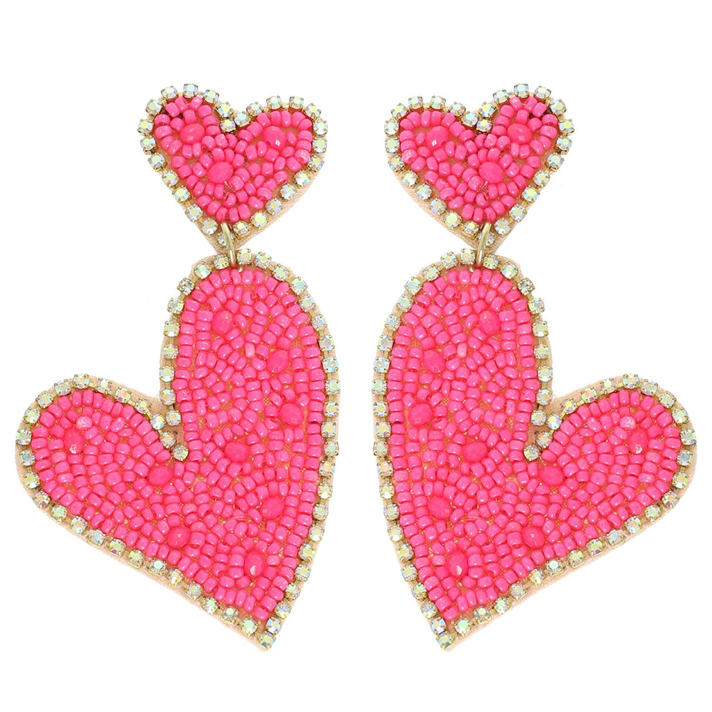 Pink Hearts Beaded Earrings