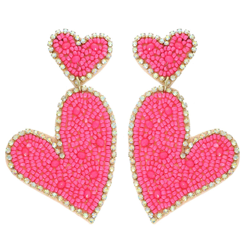 Pink Hearts Beaded Earrings