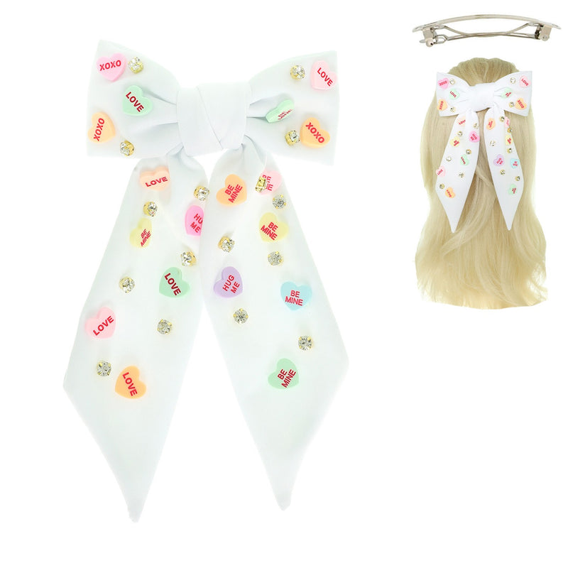 Candy Hearts White : Beaded Hair Bow