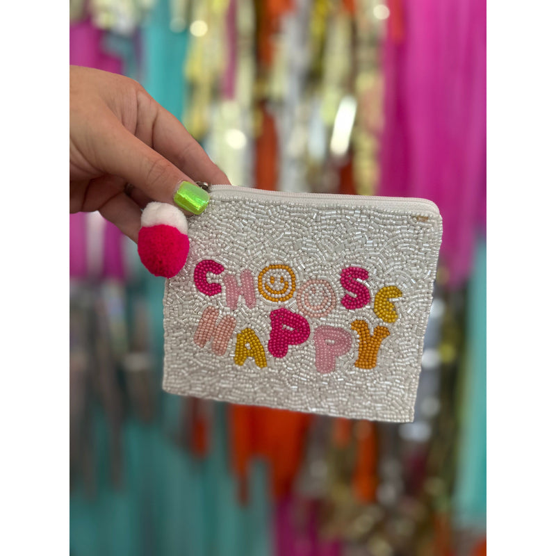 Choose Happy Beaded + Coin Pouch