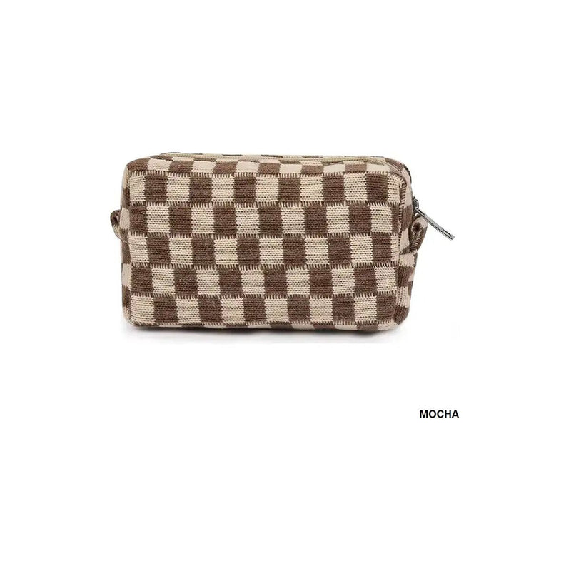 Mocha Checked Make Up Bag