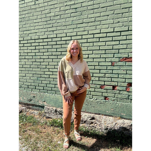 Mocha Color Block + Long Sleeve Top