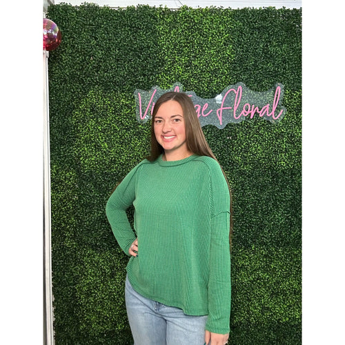 BLK SAT. - Raised Rib Long Sleeve Top