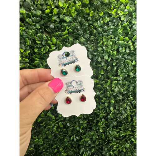 Dainty Teardrop Stone Stud + Earrings
