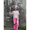 HOT PINK + Distressed Cropped Pants