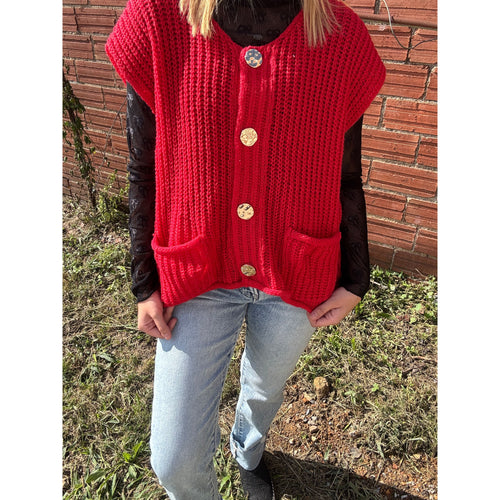 Sweater Vest + Button Up - Ruby