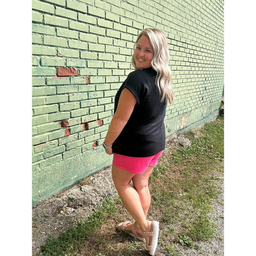 Living Life + Waffle Knit Top - Black