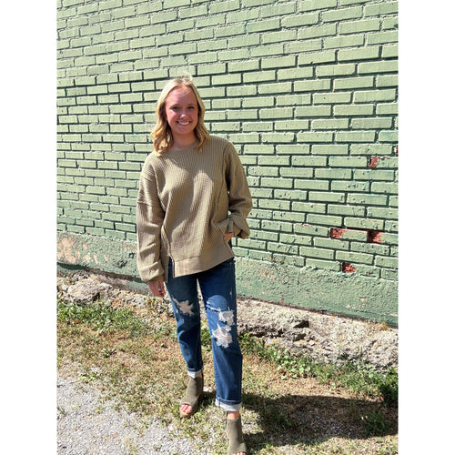 Olive Waffle Knit + Long Sleeve Top