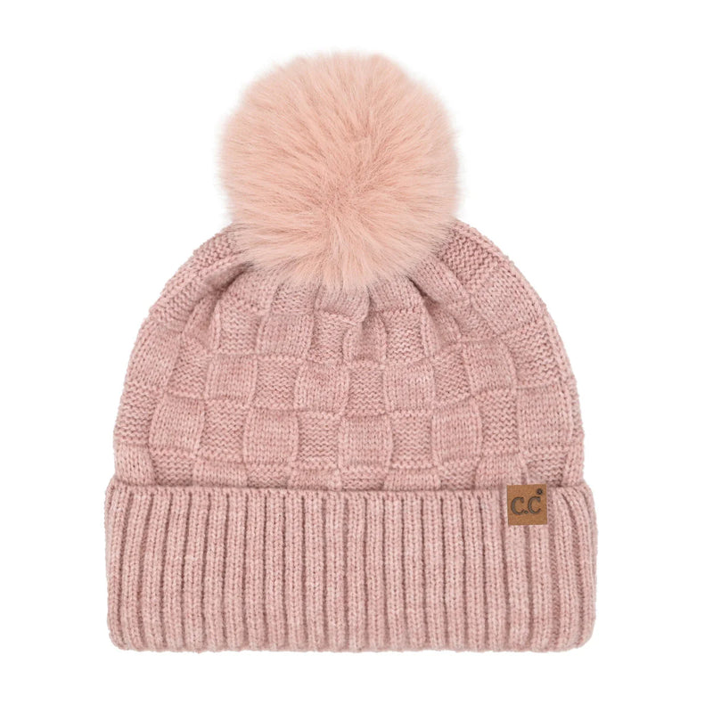 C.C Beanie Woven Checkered Pom Beanie