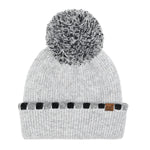 C.C Beanie Neutral Horizontal Striped Cuffed Pom Beanie