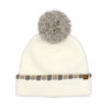 C.C Beanie Neutral Horizontal Striped Cuffed Pom Beanie