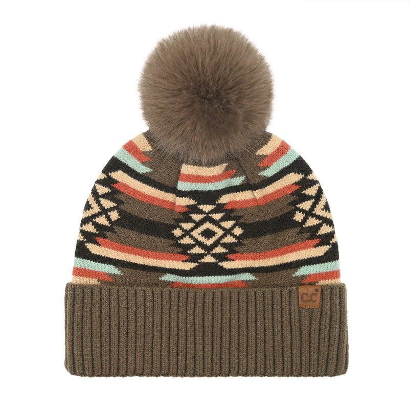 C.C Beanie Aztec Beanie w/Pom