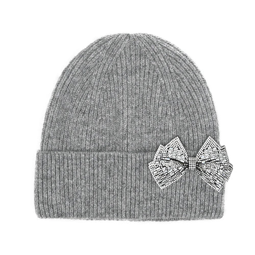 C.C Beanie Rhinestone Bow Cuff Beanie