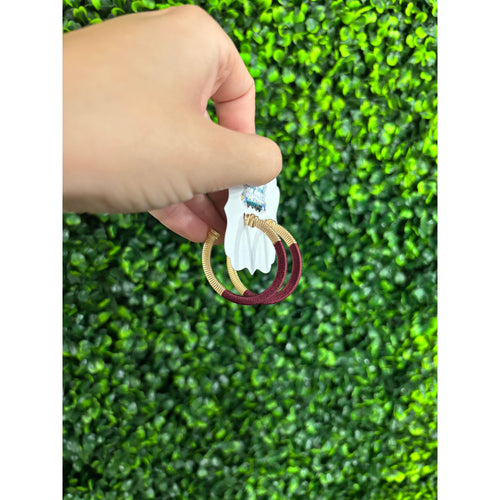 Maroon and Gold Hoop + Earrings