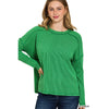BLK SAT. - Raised Rib Long Sleeve Top