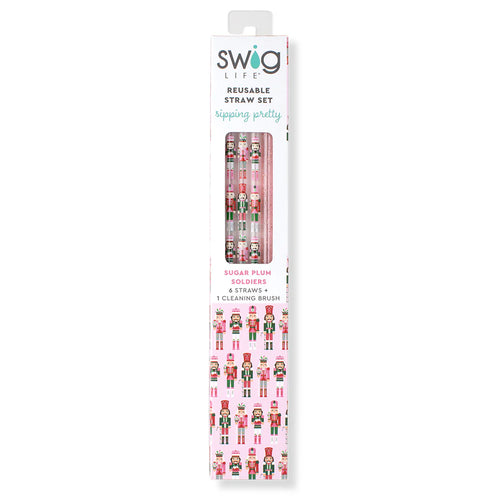 Sugar Plum Soldiers +Light Pink Glitter Reusable Straw Set (Tall) + Swig