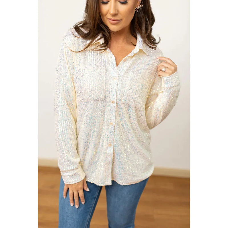 Kathryn Classic Button Up + White Sequin