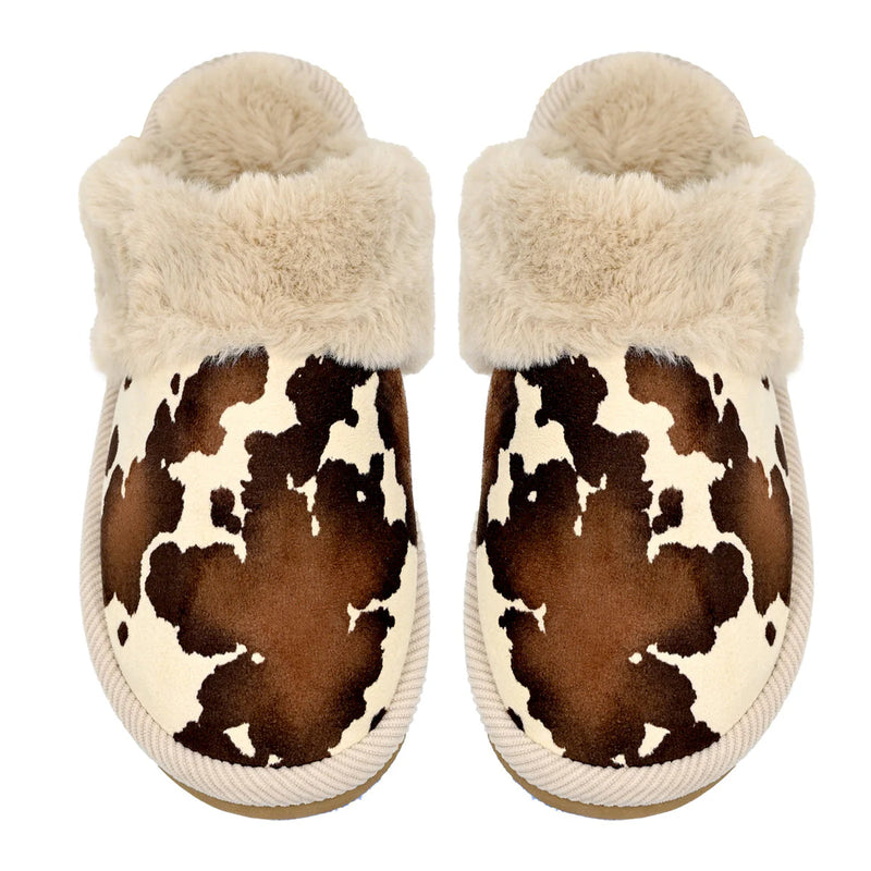 C.C BEANIE Cow Print Faux Fur Slippers