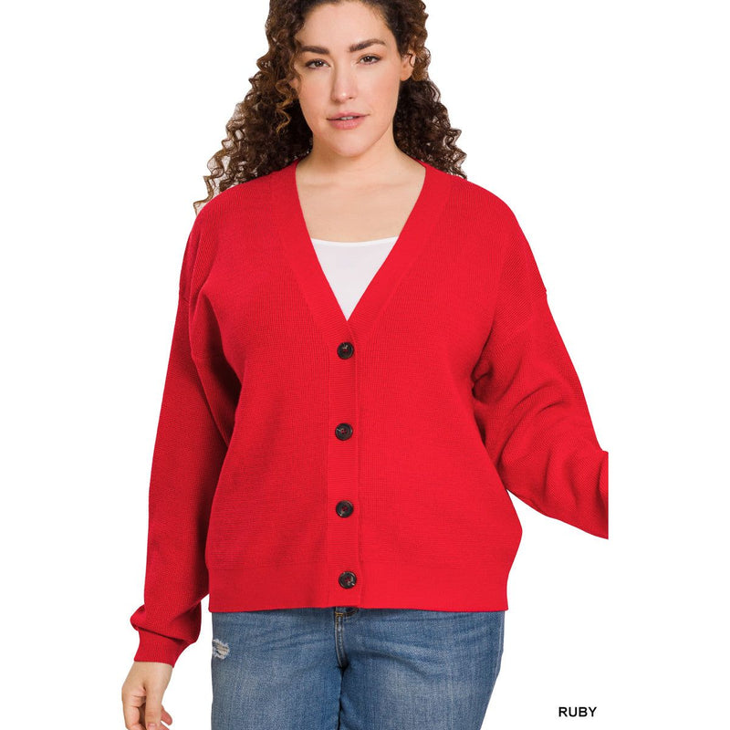 CURVY Ruby Red Sweater Button Up