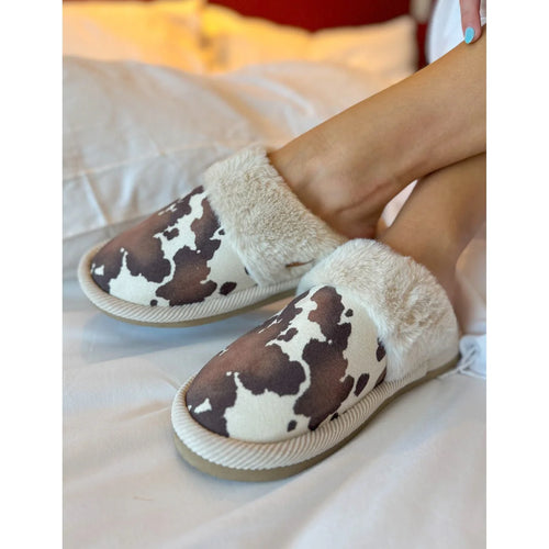 C.C BEANIE Cow Print Faux Fur Slippers