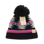 C.C Beanie Kids Southwestern Faux Fur Pom Beanie