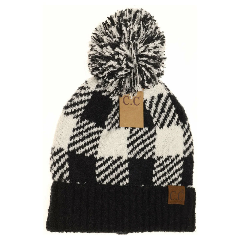 C.C Beanie Plaid Beanie w/Pom