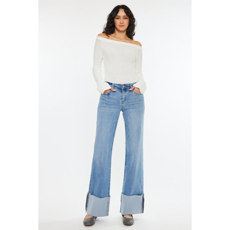 KanCan Mid-Rise Wide Cuff Jeans