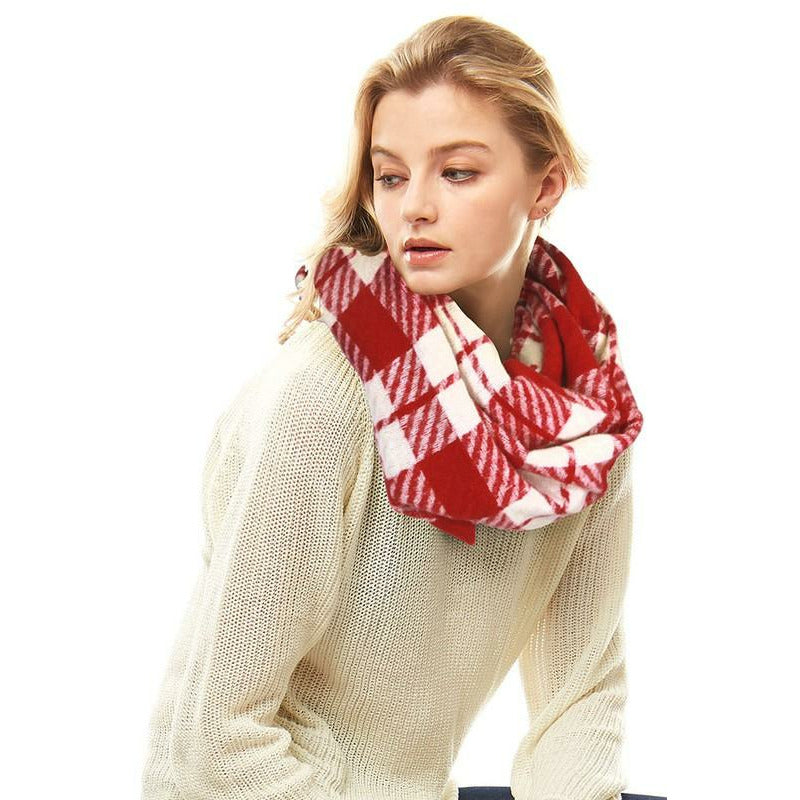 Plaid Infinity Scarf - BURGUNDY