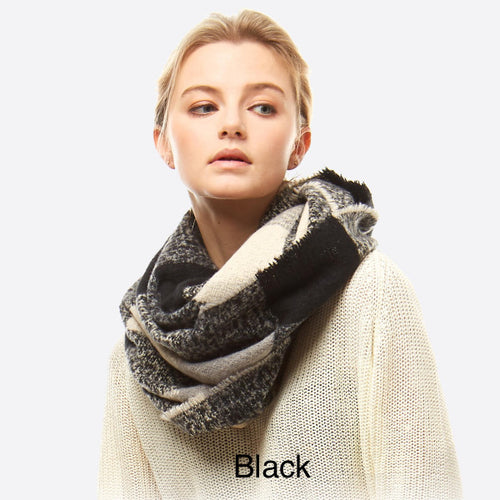 black plaid infinity scarf