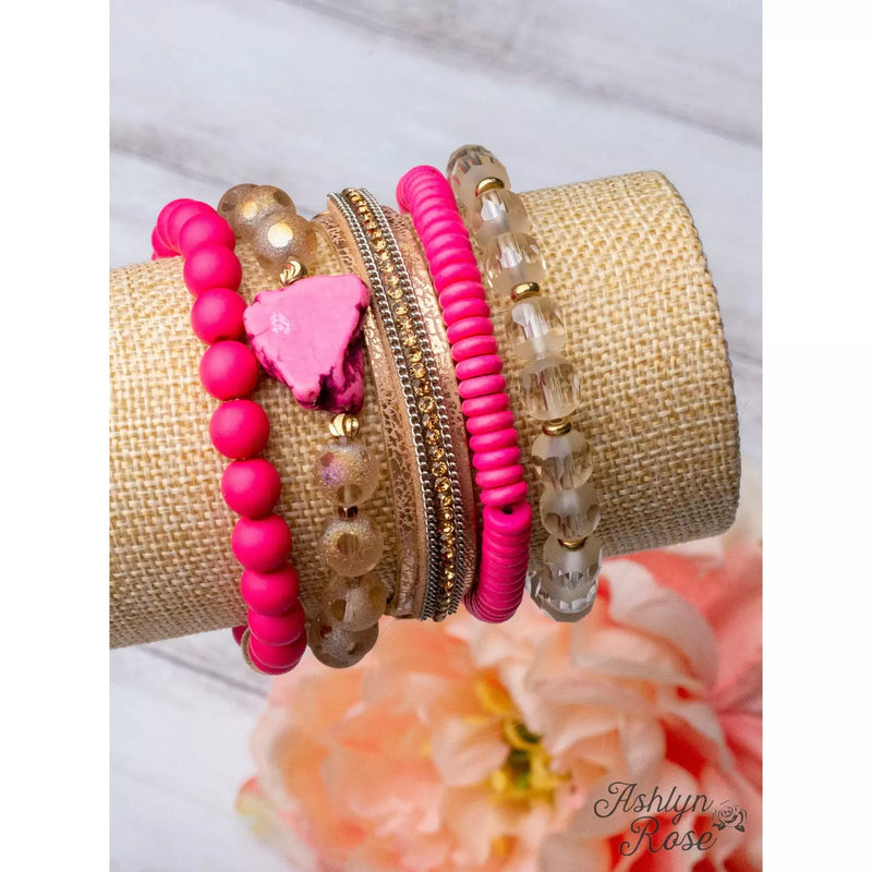 SPARKLY COSMO :: Bracelet Set - Hot Pink ::