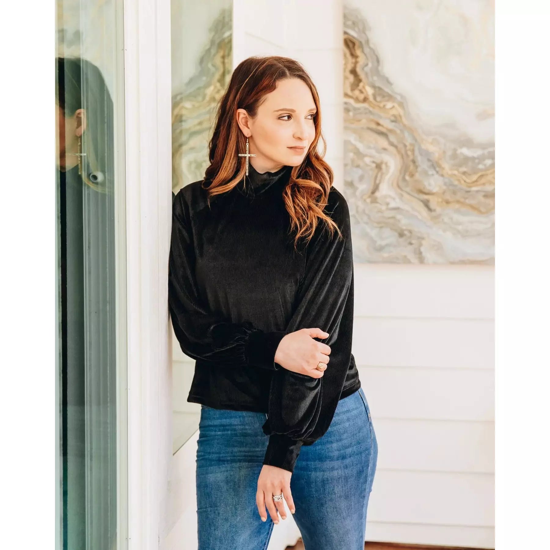 Love Cherish Velvet Turtleneck Top Vintage Floral