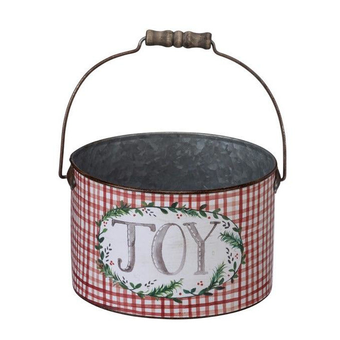 {Joy} Christmas Tin Bucket