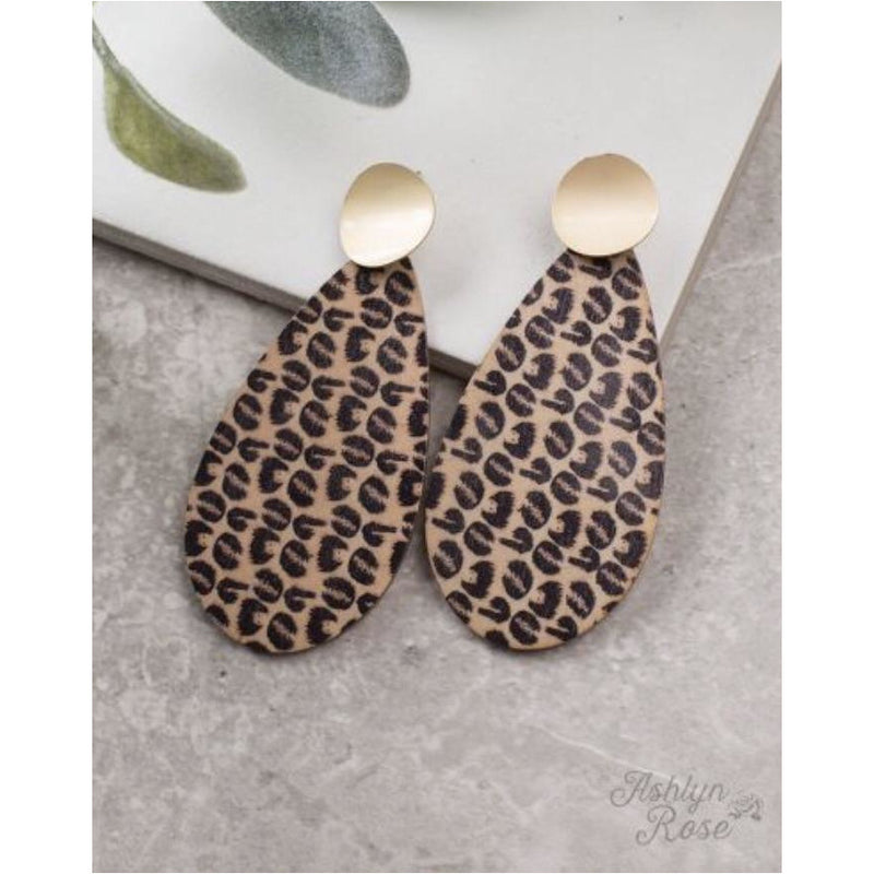 [Wooden Teardrop Earrings] Leopard + Gold